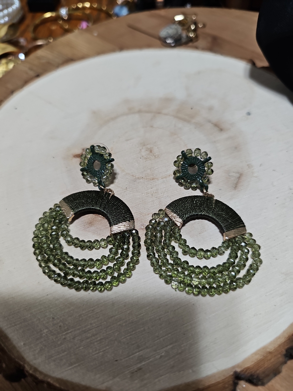Green Beaded Hoop Drop Earrings - With A Touch Of Gold Women Jewelry